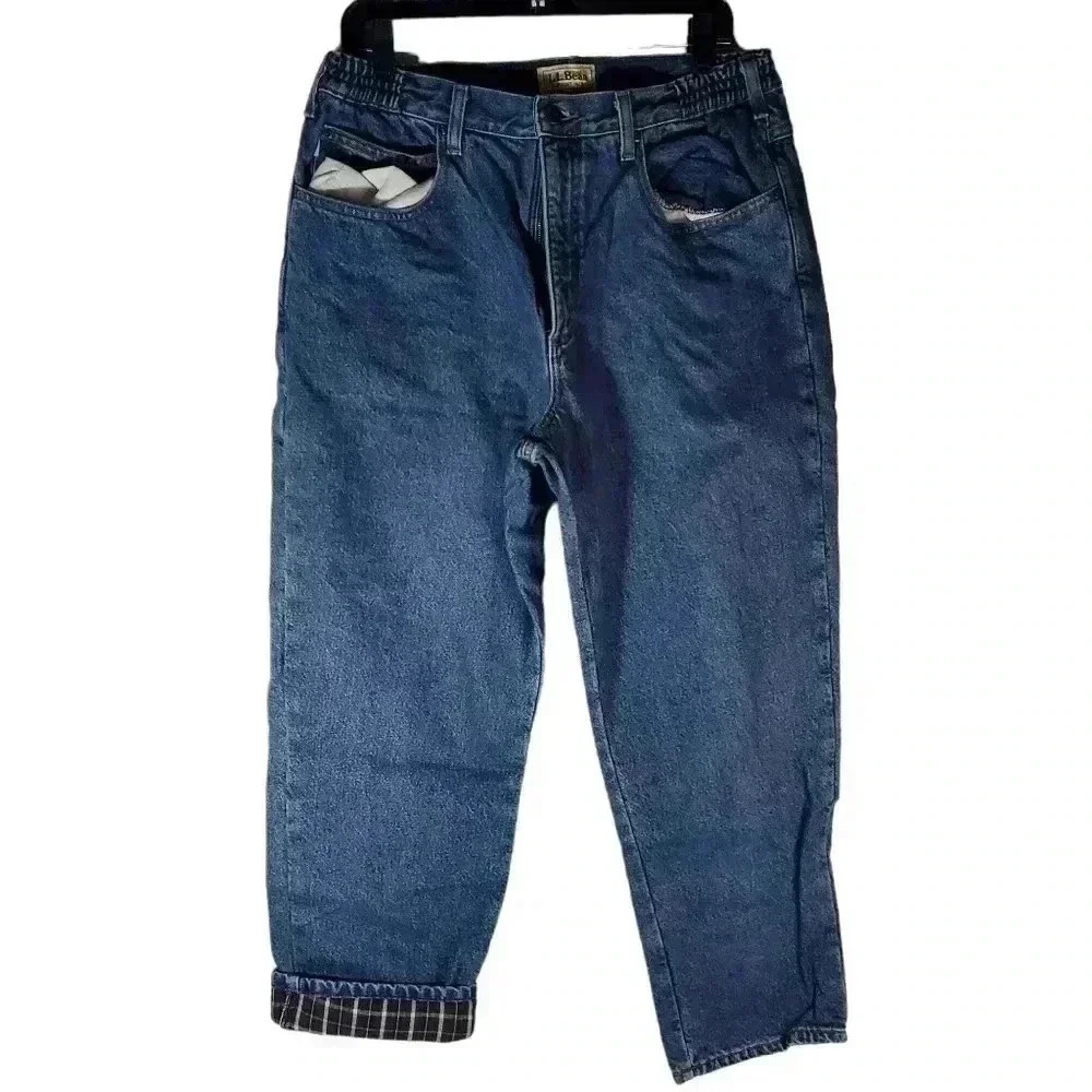 LL Bean Comfort Waist Flannel Blue Jeans Sz 36x29